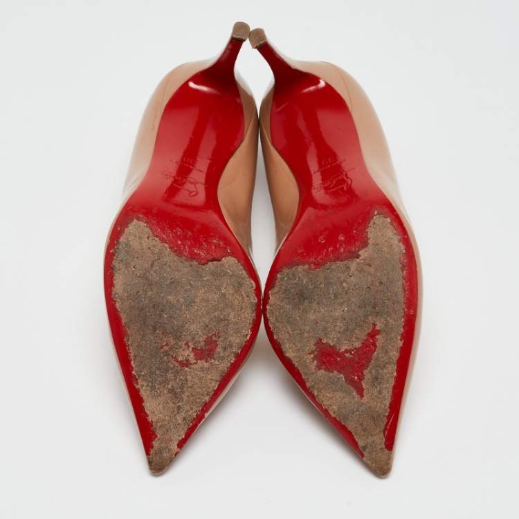 Pre Owned Christian Louboutin Beige Patent Pigalle Pumps Size 39