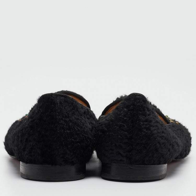 Pre Owned Christian Louboutin Black Persian Lamb Fur Dictateur Smoking Slippers Size 36.5