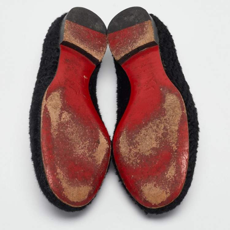 Pre Owned Christian Louboutin Black Persian Lamb Fur Dictateur Smoking Slippers Size 36.5