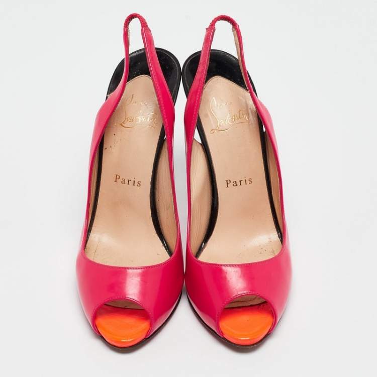 Pre Owned Christian Louboutin Multicolor Patent Leather Flo Slingback Pumps Size 37.5