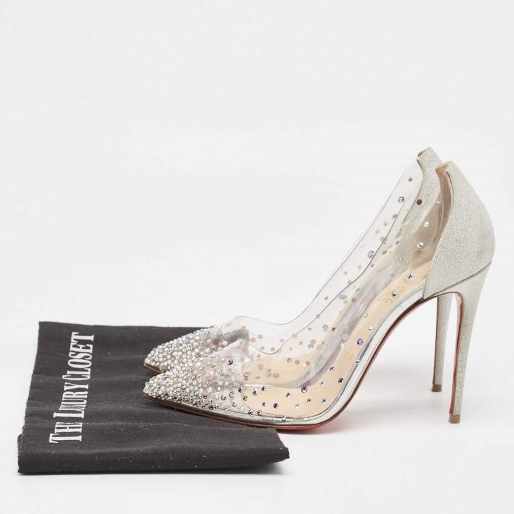 مملوكة مسبقًا Christian Louboutin Silver/Transperent PVC and Glitter Degrastassista Pumps Size 36.5
