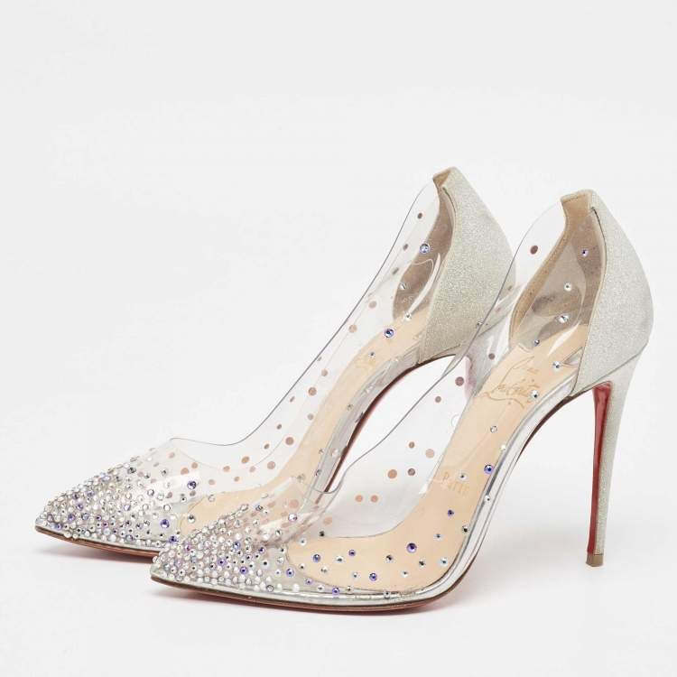 مملوكة مسبقًا Christian Louboutin Silver/Transperent PVC and Glitter Degrastassista Pumps Size 36.5