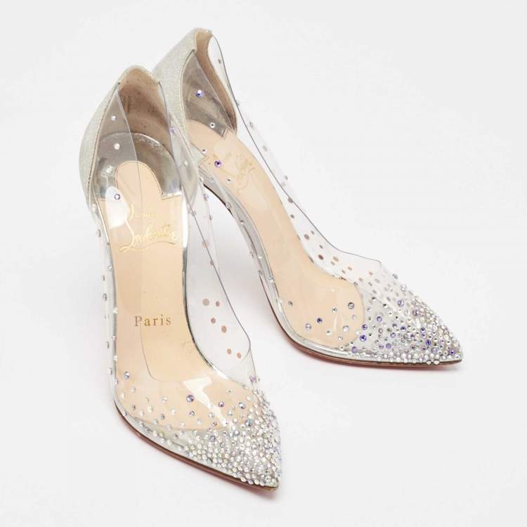 مملوكة مسبقًا Christian Louboutin Silver/Transperent PVC and Glitter Degrastassista Pumps Size 36.5