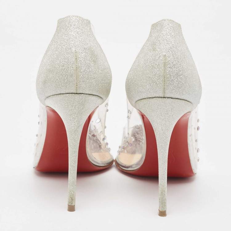 مملوكة مسبقًا Christian Louboutin Silver/Transperent PVC and Glitter Degrastassista Pumps Size 36.5