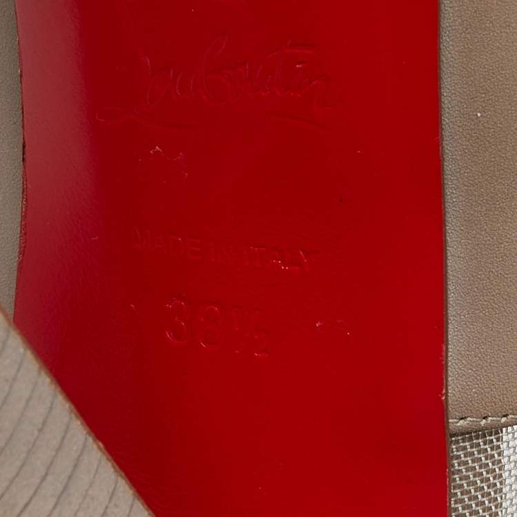 Pre Owned Christian Louboutin Beige Mesh and Leather Flannel Lady Peep Toe Lace Up Oxford Booties Size 38.5