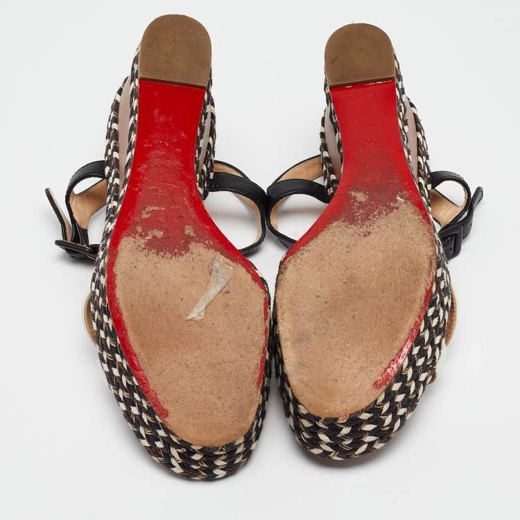 Pre Owned Christian Louboutin Tricolor Leather Lagoa Wedge Sandals Size 40