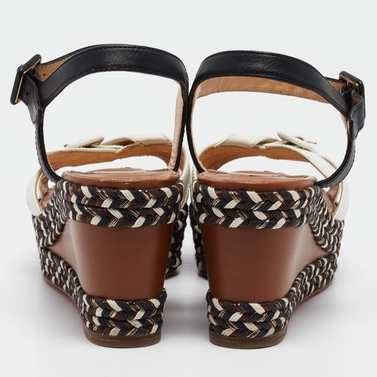 Pre Owned Christian Louboutin Tricolor Leather Lagoa Wedge Sandals Size 40