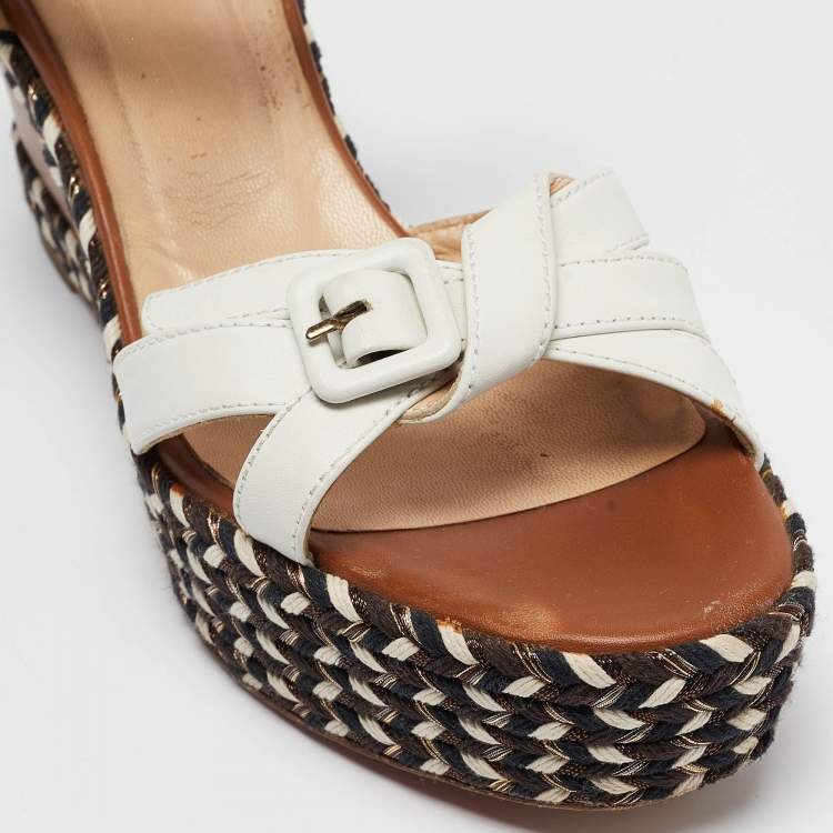Pre Owned Christian Louboutin Tricolor Leather Lagoa Wedge Sandals Size 40