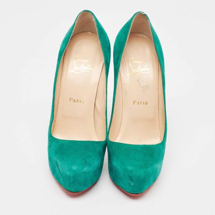 Pre Owned Christian Louboutin Green Suede Simple Pumps Size 37