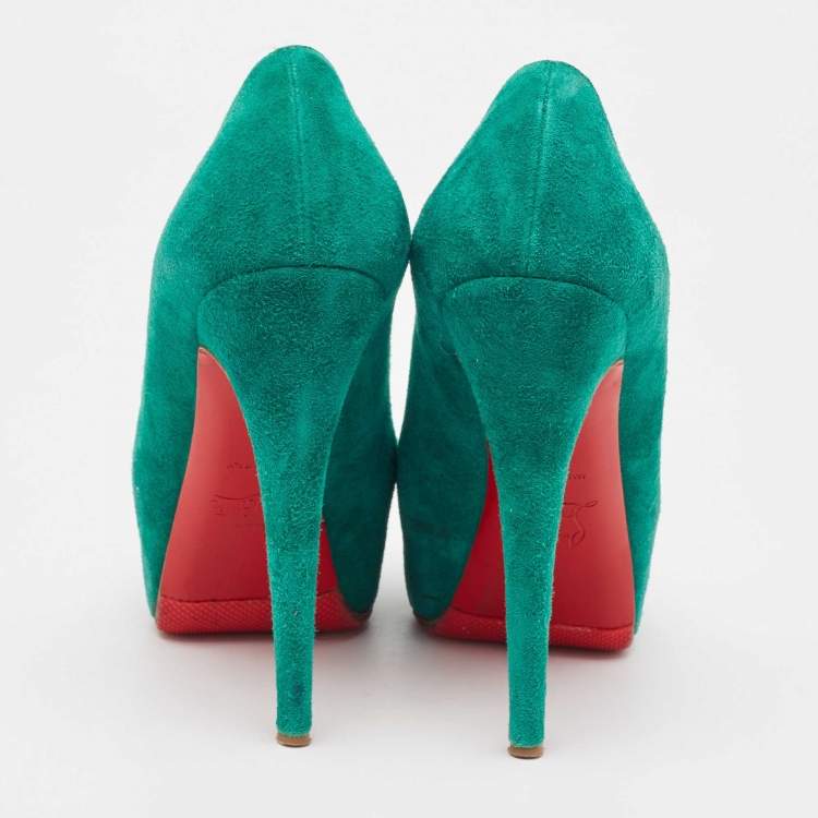 Pre Owned Christian Louboutin Green Suede Simple Pumps Size 37