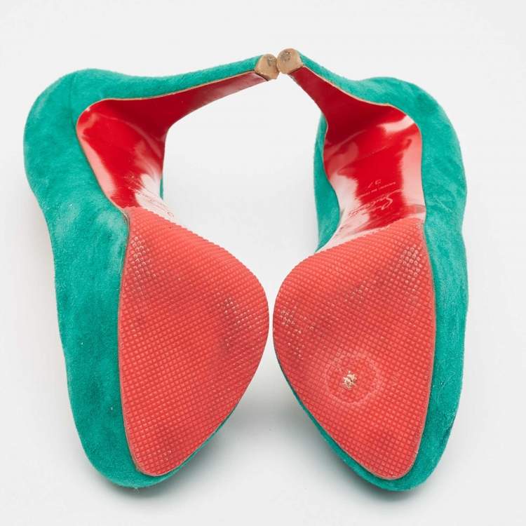 Pre Owned Christian Louboutin Green Suede Simple Pumps Size 37