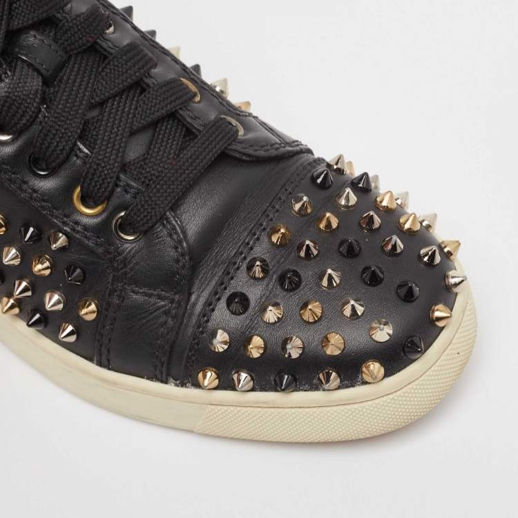 Pre Owned Christian Louboutin Black Leather Louis Spikes Sneakers Size 37.5