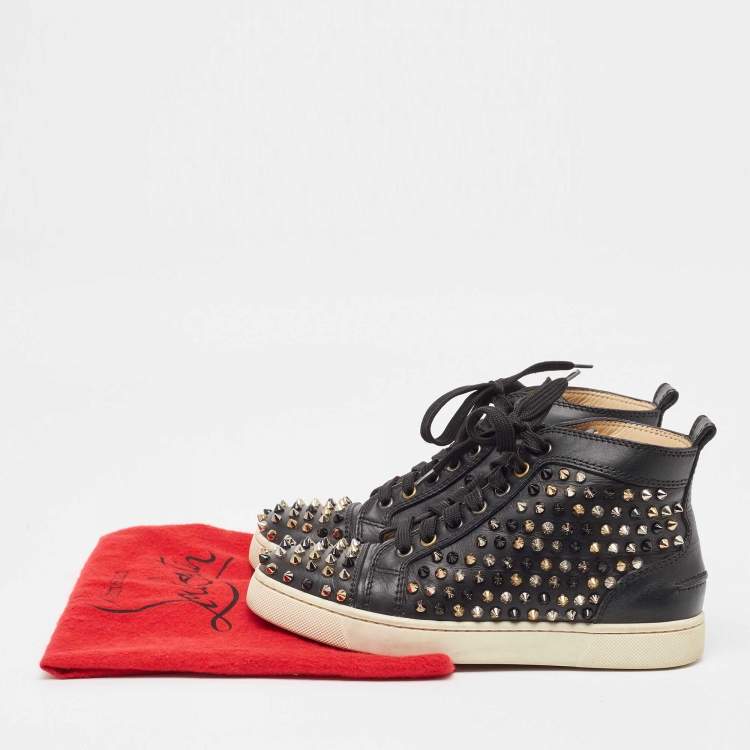 Pre Owned Christian Louboutin Black Leather Louis Spikes Sneakers Size 37.5