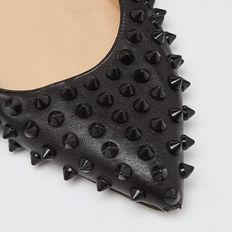Pre Owned Christian Louboutin Black Leather Pigalle Spikes Ballet Flats Size 41.5