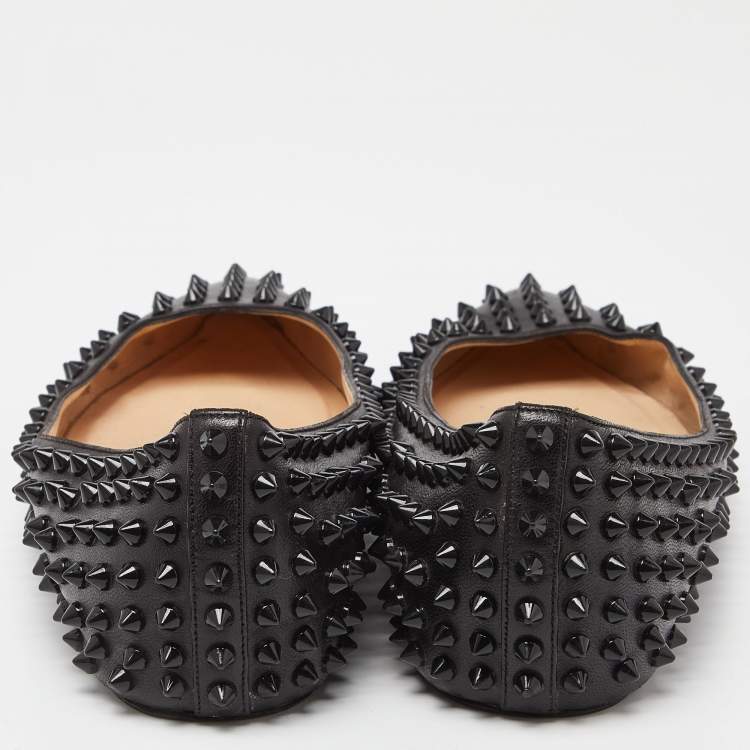 Pre Owned Christian Louboutin Black Leather Pigalle Spikes Ballet Flats Size 41.5