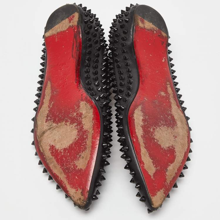 Pre Owned Christian Louboutin Black Leather Pigalle Spikes Ballet Flats Size 41.5