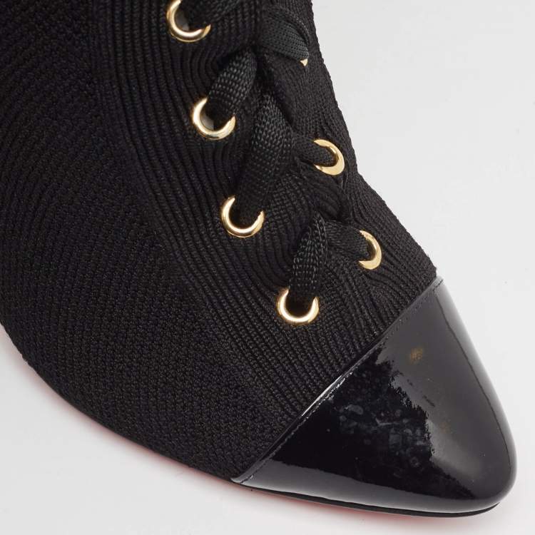 Pre Owned Christian Louboutin Black Knit Fabric Sock Boots Size 37