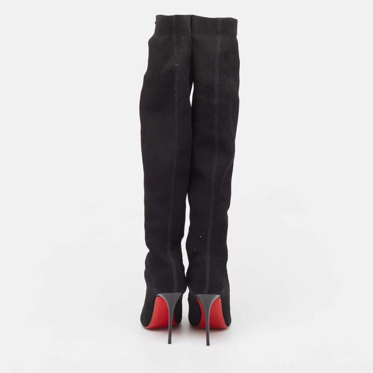 Pre Owned Christian Louboutin Black Knit Fabric Sock Boots Size 37