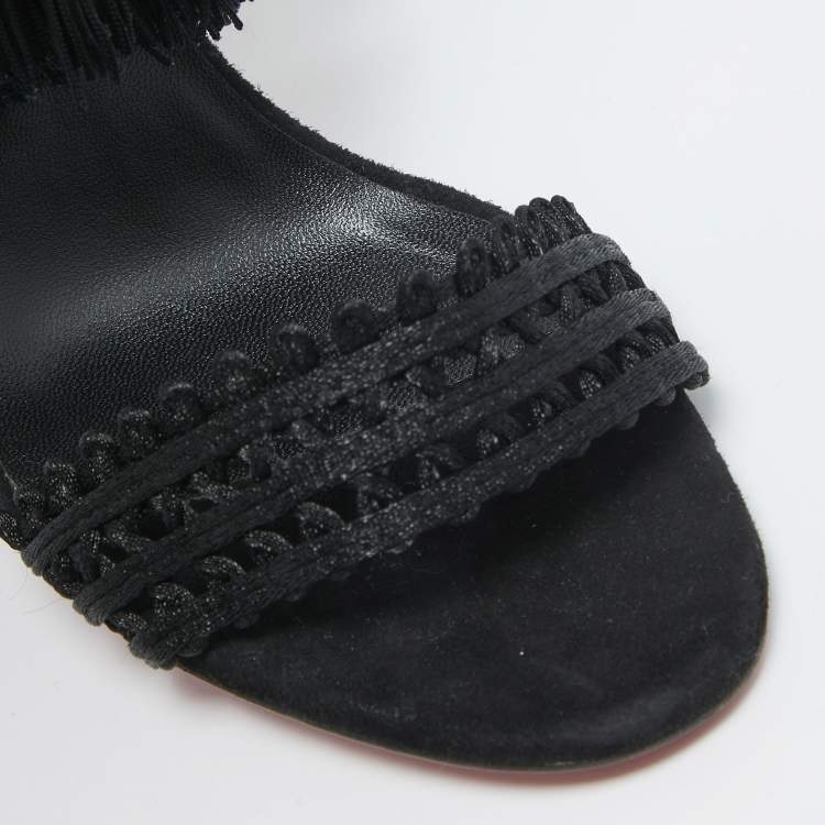 Pre Owned Christian Louboutin Black Lace and Suede Palma Macrame Sandals Size 40