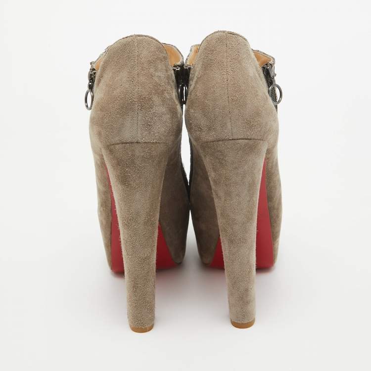 Pre Owned Christian Louboutin Metallic Python and Suede 4A Booties Size 38.5