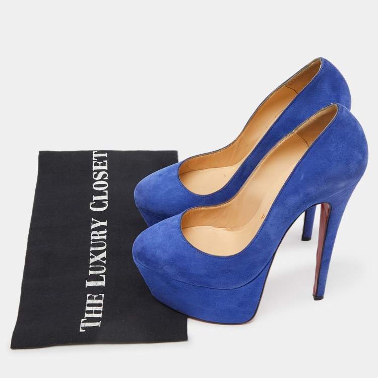 Pre Owned Christian Louboutin Blue Suede Victoria Platform Pumps Size 36