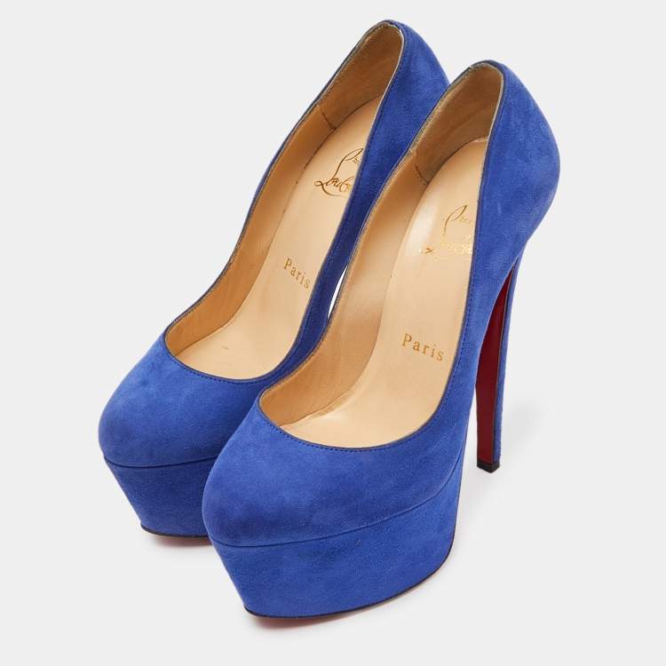 Pre Owned Christian Louboutin Blue Suede Victoria Platform Pumps Size 36