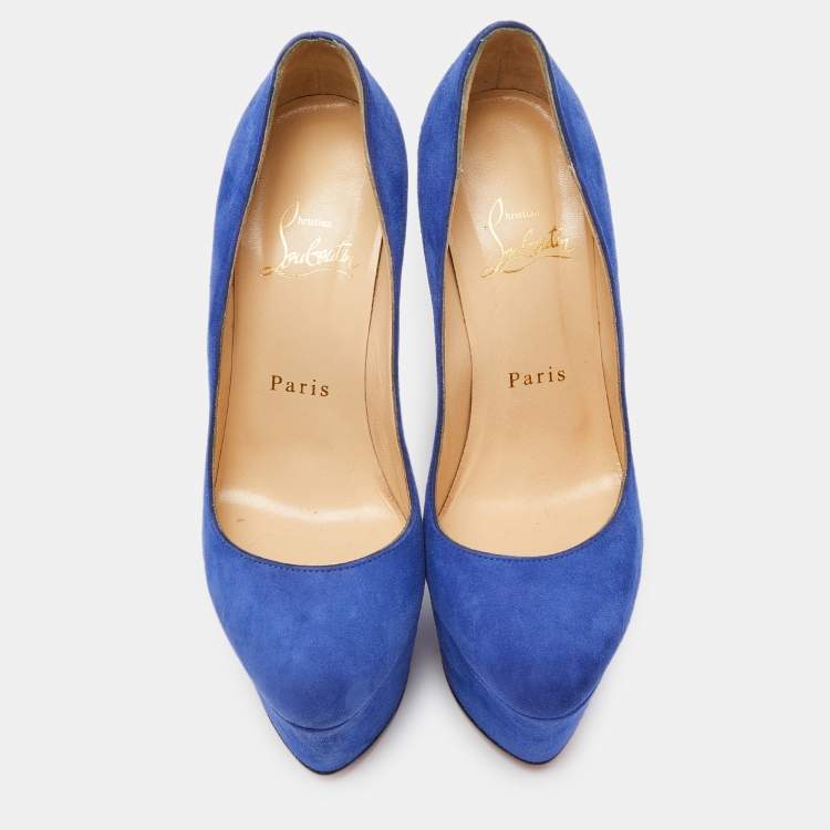 Pre Owned Christian Louboutin Blue Suede Victoria Platform Pumps Size 36