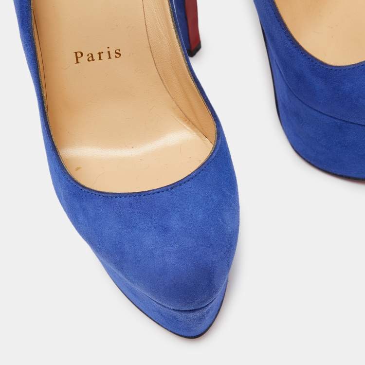 Pre Owned Christian Louboutin Blue Suede Victoria Platform Pumps Size 36