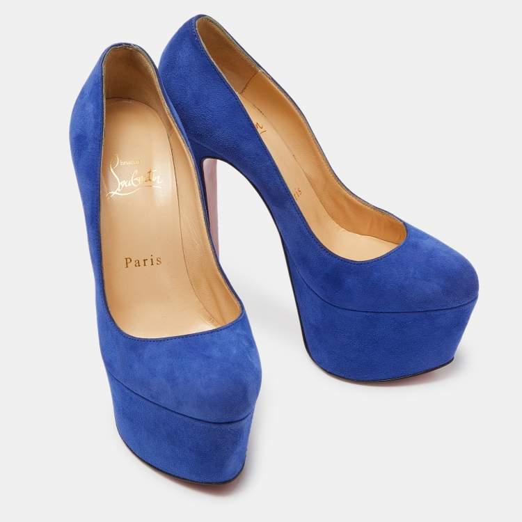Pre Owned Christian Louboutin Blue Suede Victoria Platform Pumps Size 36