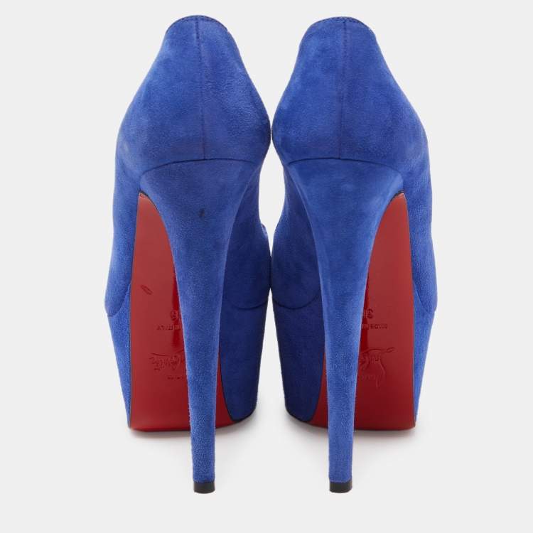 Pre Owned Christian Louboutin Blue Suede Victoria Platform Pumps Size 36