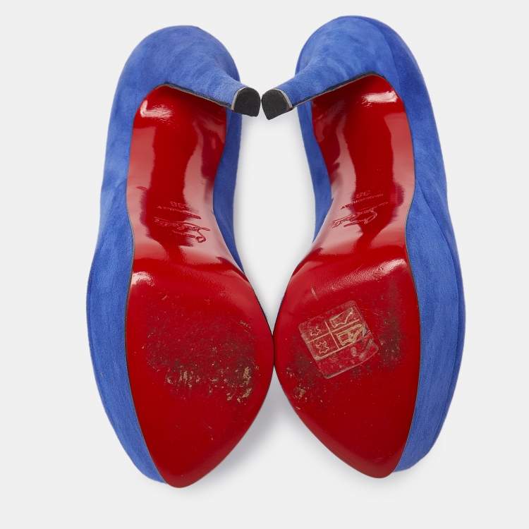 Pre Owned Christian Louboutin Blue Suede Victoria Platform Pumps Size 36