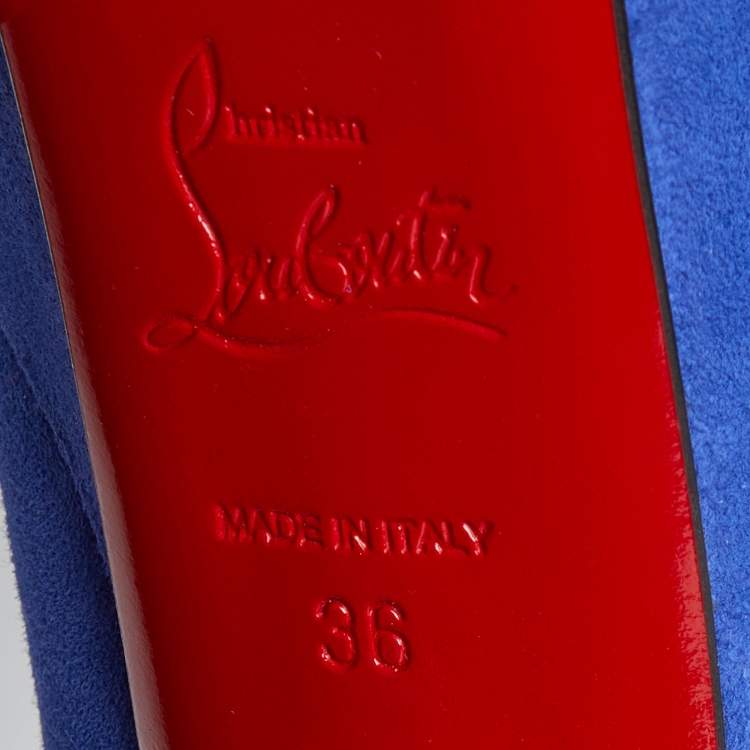 Pre Owned Christian Louboutin Blue Suede Victoria Platform Pumps Size 36