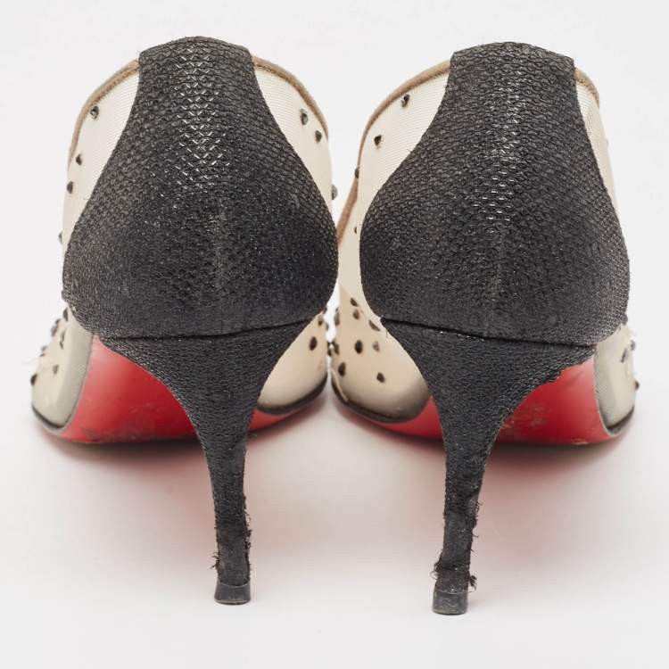 Pre Owned Christian Louboutin Black Glitter Fabric and Mesh Follies Strass Pumps Size 38.5