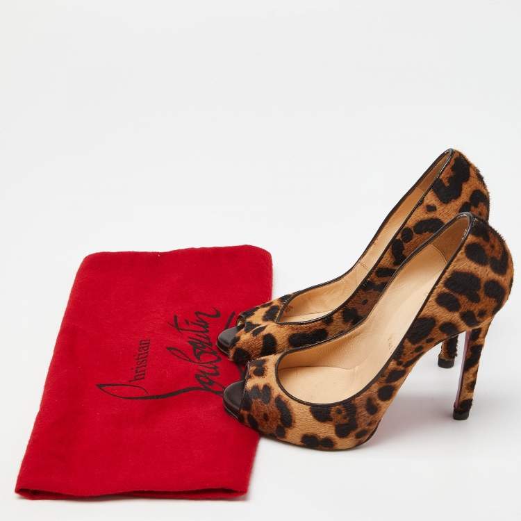 Pre Owned Christian Louboutin Brown/Beige Leopard Print Calf Hair Flo Pumps Size 35.5