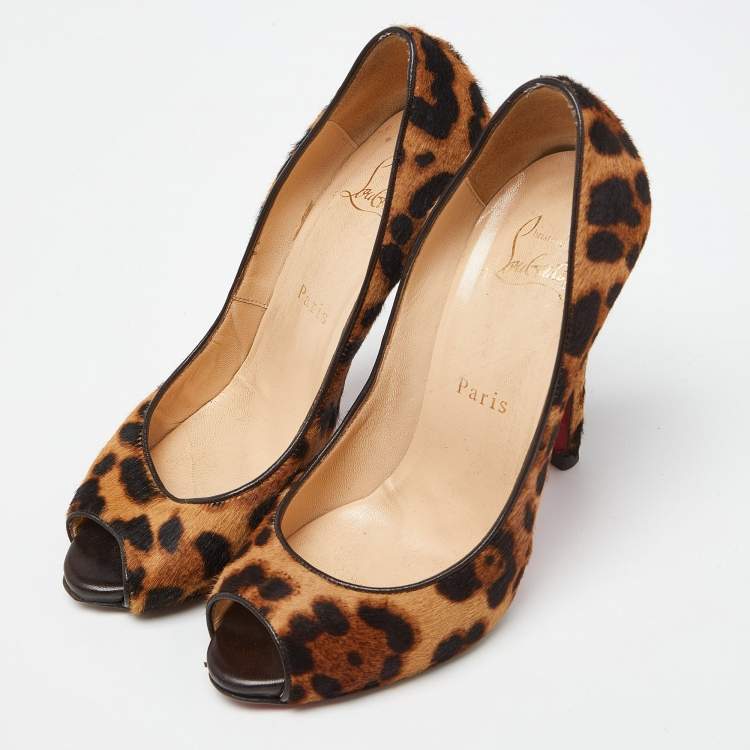 Pre Owned Christian Louboutin Brown/Beige Leopard Print Calf Hair Flo Pumps Size 35.5