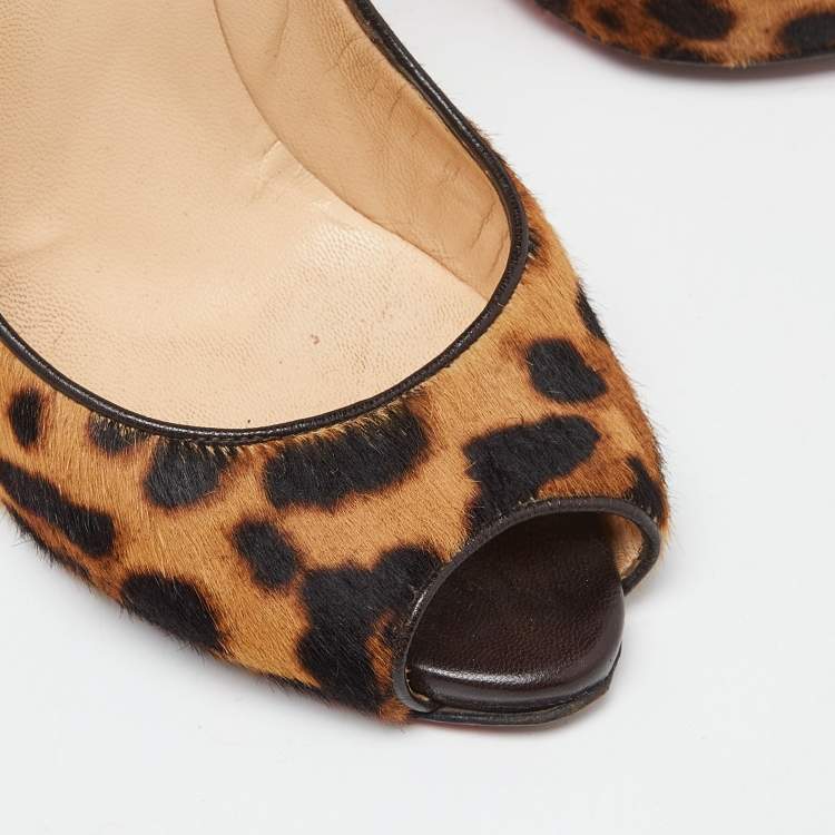 Pre Owned Christian Louboutin Brown/Beige Leopard Print Calf Hair Flo Pumps Size 35.5