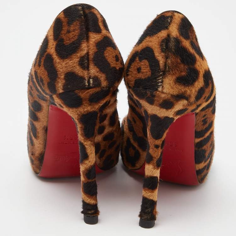 Pre Owned Christian Louboutin Brown/Beige Leopard Print Calf Hair Flo Pumps Size 35.5