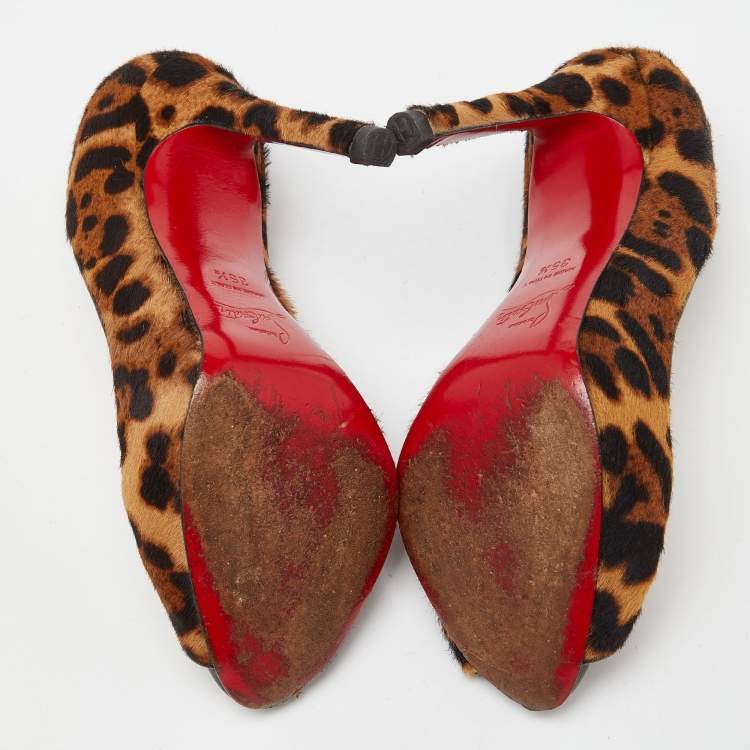 Pre Owned Christian Louboutin Brown/Beige Leopard Print Calf Hair Flo Pumps Size 35.5