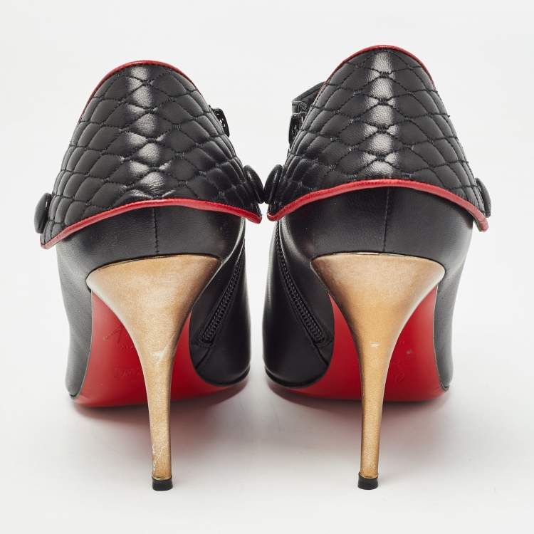 Pre Owned Christian Louboutin Black Leather Huguette Ankle Booties Size 38