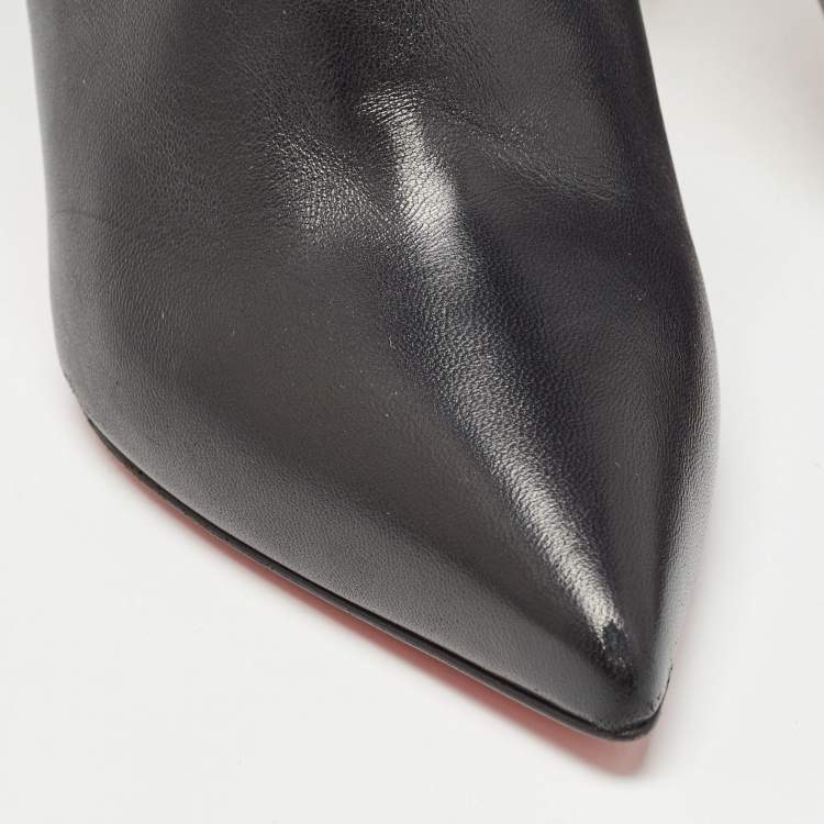 Pre Owned Christian Louboutin Black Leather Huguette Ankle Booties Size 38