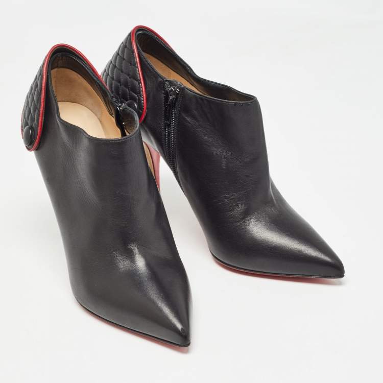 Pre Owned Christian Louboutin Black Leather Huguette Ankle Booties Size 38