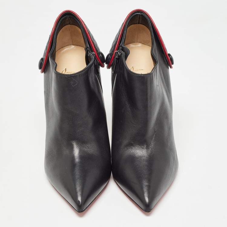 Pre Owned Christian Louboutin Black Leather Huguette Ankle Booties Size 38
