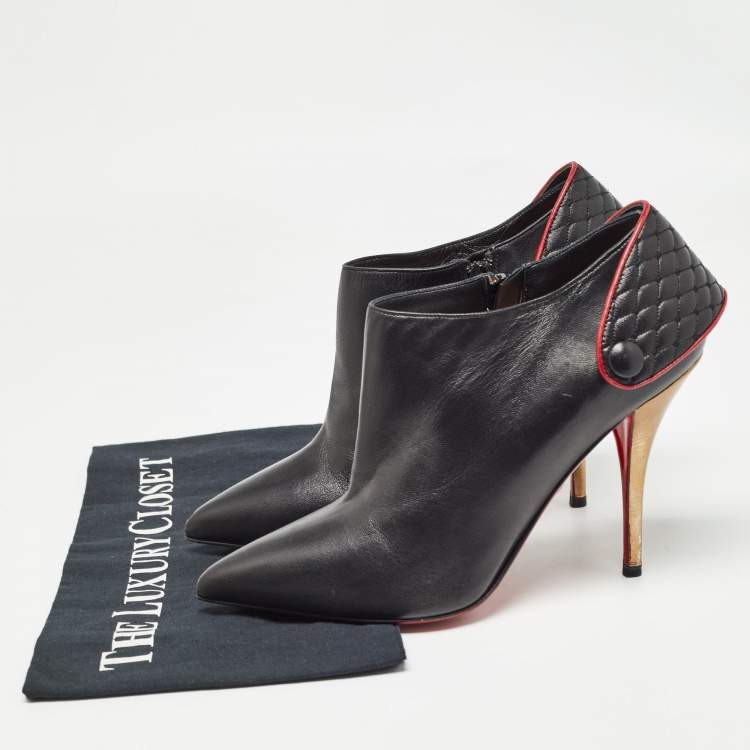 Pre Owned Christian Louboutin Black Leather Huguette Ankle Booties Size 38