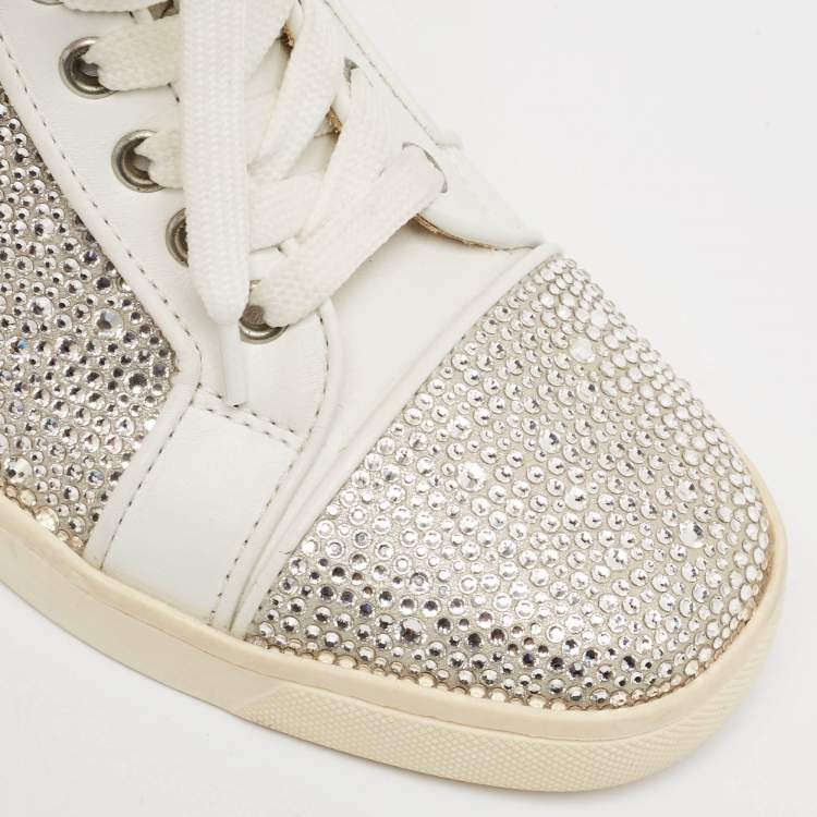 Pre Owned Christian Louboutin White Leather Louis Strass Sneakers Size 35