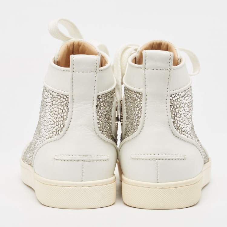 Pre Owned Christian Louboutin White Leather Louis Strass Sneakers Size 35