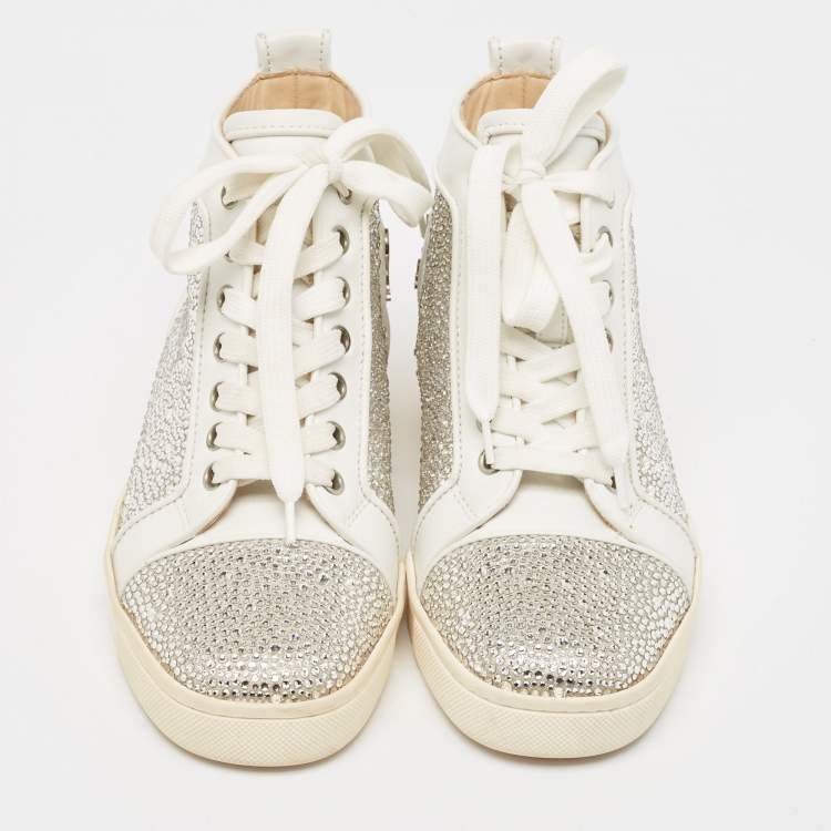 Pre Owned Christian Louboutin White Leather Louis Strass Sneakers Size 35