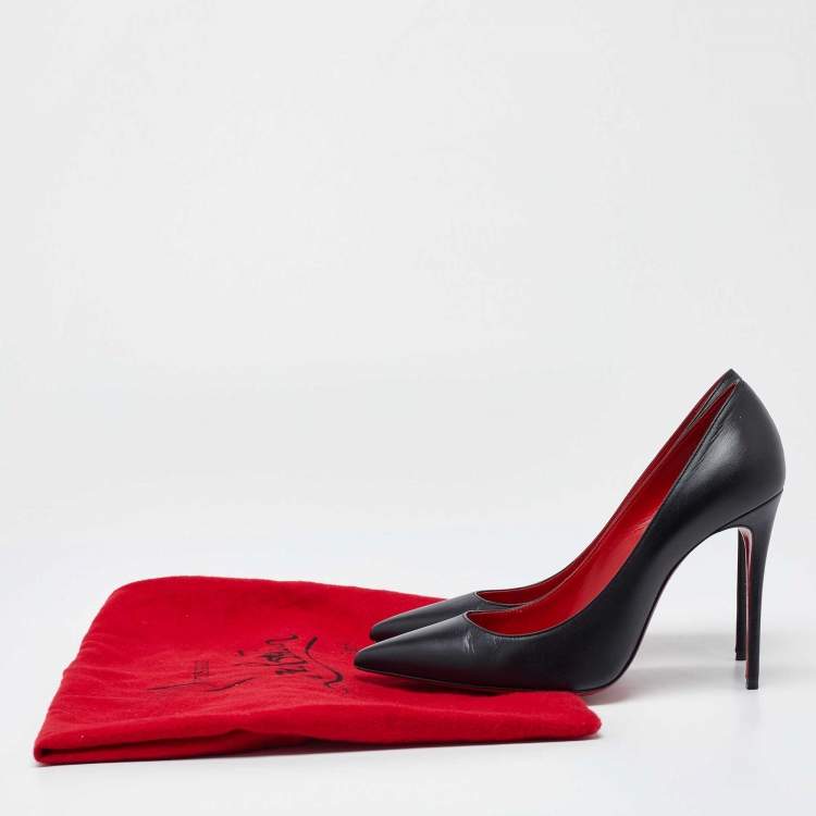 Pre Owned Christian Louboutin Black Leather Pointed Toe Pumps Size 37