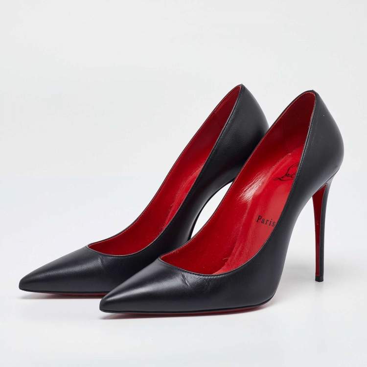 Pre Owned Christian Louboutin Black Leather Pointed Toe Pumps Size 37