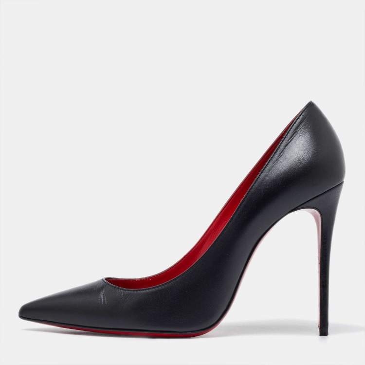 Pre Owned Christian Louboutin Black Leather Pointed Toe Pumps Size 37