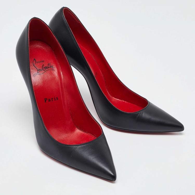 Pre Owned Christian Louboutin Black Leather Pointed Toe Pumps Size 37